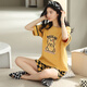 Summer Women's Short Sleeve Cotton Plaid Pajama Set Summer Pure Cotton Korean Home Clothing Can Be Cartoons for Outdoor Y9857 M (Suggested 75-95Jin [Jin equals 0.5 kg])