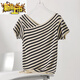 First-diameter French striped short-sleeved T-shirt for women in summer new style loose slim v-neck thin knitted sweater ice silk top DX829# striped color S recommended 85-99Jin [Jin equals 0.5 kg]