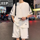 JEEP SPIRIT2025 new men's sports and casual suit men's summer thin loose ice silk short-sleeved T-shirt men's shorts paired with two FKS653 white suit L about 110-130Jin [Jin equals 0.5 kg] can be worn