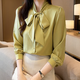 Wanmando European French White Shirt Frauen langärmelige Bogen Chiffon Top Spring und Herbst neutemperament Streamer Basishemd Weiß 9276 S _80-95jin [Jin ist 0,5 kg]