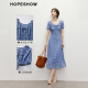 Rothülle Blumenkleid 2025 Sommer Neue Frauenkleidung vor Schulter Puff Ärmel Taille V-Ausschnitt Denim Japanischer Puppenrock Denim Blue Flower 677 S