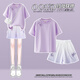 Yoyo One (Yoyo One) Girls Summer Anzug 2025 Neue modische und modische große Kinder Kinder Dopamine Sommermädchen Sportshorts Sommeranzug 18470 Gradient Purple + 9889 Weiß 120 cm