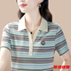 蒂洛缇娜冰丝螺纹polo大码夏装新款T恤冰丝妈妈翻领条纹短袖上衣 9926粉色 XL 建议115-130斤