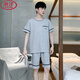 Langsha Pyjamas Herren Sommer Baumwolle kurzärmelige Jugend im mittleren Alter mit großer großer Männer im Sommer Casual Frühlings- und Herbst-Heimbekleidungsset 9934 [H-Serie Herren-Kurzärmel-Shorts für Männer] XL [Empfohlen 125-140jin [Jin gleich 0,5 kg]]