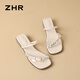 
ZHR slippers for women in summer, thick heels, rhinestones, French gentle skirt, flip-flops, KY15 beige 37