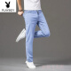 Jeans de tenis de gama alta Playboy para pantalones casuales de hombres delgados de verano de los hombres, pantalones de seda de seda de verano, ultra delgado azul 9767 28 cintura 2 pies 1
