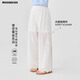moonkids girls' pants summer thin children's hollow lace wide-leg pants girls white summer 2025 casual straight pants two-piece set [15090 wide-leg pants + 9889 short sleeves] 130 cm