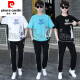 皮尔卡丹（pierre cardin）夏季青少年短袖t恤男孩衣服高中初中学生大童夏装帅气运动套装潮 白灰色 套装TZ9226款 S 【60-75斤】