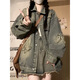 XCFreht Retro American Waschles Denim Ripped Jacke für Frauen Frühling und Herbst Lose und vielseitig neue Design Nischenjacke Top 12401 Denim Jacke M Empfohlen 95-110jin [Jin entspricht 0,5 kg]