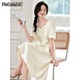 
PinCai Dress for women, gentle girls first love skirt, light luxury pearl chain dress, slim short-sleeved dress P52Q063