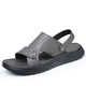 Dadong (dusto) sandals men's trendy 2025 summer outer wear thick-soled non-slip casual beach shoes men's soft leather breathable dual-purpose slippers gray 11155 38