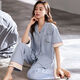 
LangSha 2025 new pajamas women's summer short-sleeved trousers lapel cardigan middle-aged mother's home clothes can be worn outside PDDQ9928 L [recommended 100-120 Jin [Jin equals 0.5 kg]]