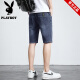 Playboy Brand Herren-Denim-Shorts Thin Tendy TRENDY CLASSION FÜNFEN FÜNF 2025 SOMMER NEUER Hong Kong Style Mid-Ärmeln 671 Black 30 (2 Fuß 3)