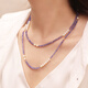 LZJV lavender color high quality tanzanite 5mm aurora round freshwater pearl necklace 18k gold 42cm