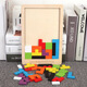 Yuan Family Holzpuzzle Kognitive Brettspielzeug Holzbriefe Geometrische Grafikbaustein Handgabetafel Holz Tetris 28*18 cm