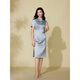 
Pink blue wardrobe [Chinese style] 2025 summer dress Xi grandma acetic cheongsam dress dress 552L683 Tamsui blue S