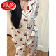 Langsha 2025 Summer Katie Cat simulada Pajamas de seda pantalones de manga largo