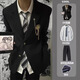 今诩anzmo贩卖元气日系学院风dk制服男生预备校服成人礼服一整套jk西 黑色西服+白衬衫+西裤（+带） M 【收藏+徽章】