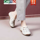 卡帝乐鳄鱼（CARTELO）高端真皮包头凉鞋女2025年新款夏季凉拖鞋外穿软底透气坡跟女鞋 米白色【升级版】  35