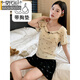 MODAL 2025 Nouveau pyjama sexy pour les femmes en manches courtes du printemps et en été, des poitrine, un ensemble de vêtements pour la maison intégré, WT844 M, modèle féminin [80-100jin [Jin est égal à 0,5 kg]]]