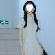 
S.SOFEA new Chinese style small fresh green short modified cheongsam dress for women 2025 838 beige S