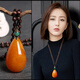DL 1998 Fat Donglai same style beeswax long sweater chain retro style autumn and winter amber necklace blood amber pendant for men and women old honey long water drop/chicken wing wood chain