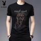 Playboy (PLAYBOY) Chinese style tiger head trendy men's short-sleeved T-shirt fashion printed large-size men's base shirt half-sleeved loose top 829 black letters M 165 [recommended 100-120 Jin [Jin equals 0.5 kg]]