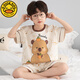 G. DUCKKIDS男童睡衣纯棉短袖卡皮巴拉2025超火两件套夏装儿童家居服大童套装 N694哪咤 150 cm/大童S码体重70-85斤拍这