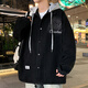 龙桃子可脱卸帽外套男春秋季新款复古潮流工装夹克旧脏脏美式感上衣 692米灰 L 约100-120斤可穿