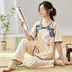 素芙露女士短袖睡衣套装夏季薄款长裤夏天新中式国风仿棉家居服可外穿 l9905 M  (建议75-95斤)