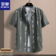 ROMON ice silk short-sleeved shirt men's elastic summer thin printed casual shirt half-sleeved stretch shirt without ironing handsome FJL7027 black M [95-110Jin[Jin equals 0.5 kg]]