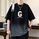 Tanz mit dem Wolf Universal Heavy Gradient Short Sleeve T-Shirt Herren Sommertrendmarke 2025 NEU NEUE HALFEVE LOSSE JUGENAGER 3523 ROTE EINZEL TOP M WIRT 90-115JIN [JIN GEWENT 0,5 kg] kann getragen werden