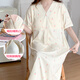 Ou Luxi's summer breastfeeding nightgown short-sleeved maternity confinement suit with chest pads large size pregnant women pajamas long hospitality delivery skirt feeding clothes SSY16803 3XL size recommended weight 148-170Jin [Jin equals 0.5 kg]