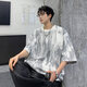 
NYING American tie-dyed short-sleeved T-shirt men's 25 summer new fashion brand casual T-shirt large size loose five-point sleeve top black XL (130-150Jin [Jin equals 0.5 kg])