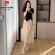 
Pierre cardin new Chinese style V-neck splicing suit contrasting lace top slim T-shirt women's belly-covering irregular skirt suit 838 S recommended 85-95Jin [Jin equals 0.5 kg]