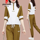 Pierre Cardin Ice Silk Casual Anzug für Frauen 2025 SOMMER NEW LOSS LOOSS Großversion Frauenmodische altersreduzierende kurzärmelige Sportbekleidung (1389) Weiße M (Empfohlene 100 Jin [Jin gleich 0,5 kg] oder weniger)