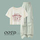 
OVE Girls Summer Set 2025 New Children's Short Sleeve Worksports Summer Clothes Cool and Smoothing Big Children's Girls Clothes 15265 Green 150 cm