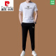 皮尔卡丹男装薄款休闲运动服套装男士夏季冰丝短袖t恤男装两件套 13062黑色【T恤+长裤】 M 165(适合体重90-120斤)