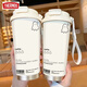 Thermos süße Ghost Thermos Cup High-Precision Student Edelstahl tragbare neue Doppelkaffee-Kaffee und Frauen Strohwasserbecher BXAB13792 Ghost Black + mit Lanyard Ceramic Innenboden