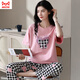 Cat man pure cotton pajamas for women in spring and summer short-sleeved trousers casual loose women Korean style home clothes for autumn wear suit T-9720 (short-sleeved trousers) M (85-105Jin [Jin equals 0.5 kg])
