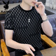 花花公子（PLAYBOY）夏季冰丝短袖t恤男士圆领潮牌高端格子休闲烫钻半袖体恤衫男薄款T 698黑色 4XL