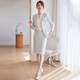 J-ME Business Suit Suit Skirt Host Formal Wear Women's High-End Work Clothes Temperament Goddess Style Sales Department Work Clothes Suit Jacket + Shirt + Skirt (Blue + White) 2XL