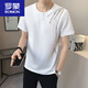 Romon (Romon) Nouveau t-shirt à col courte en V chinois pour hommes en été 2025 Nouveau t-shirt pour hommes à manches à manches à manches à manches 9856 (environ 105 ~ 120 Jin [Jin est égal à 0,5 kg] peut être usé)