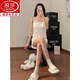 
Langsha (langsha) ice silk suspender pajamas for women in summer cool feeling with chest pad sexy thin style 2025 new white home clothing set ESY-A1105-white (fixed chest pad) M