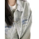 Yimuqi 2024 chaqueta de mezclilla de primavera y otoño para mujeres versátiles inspiraciones de mezclilla de gran tamaño de gran tamaño para mujeres Top 9929# Smoke Gray 10xl S Tamaño recomendado 80-100Jin [Jin iguala 0.5 kg]