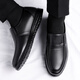 Portures leather shoes men's slip-on business casual shoes comfortable and lightweight round toe formal work shoes for men 9166 black 40