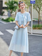 XAE luxury high-end brand short-sleeved dress for women 2025 summer new round neck embroidered vest small shawl set skirt blue L [recommended 110-120Jin [Jin equals 0.5 kg]]
