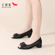 
Red Dragonfly High Heels Women's Summer Hollow Breathable Fish Mouth Wear Thick Heel Growth Mom's Shoes Sandals Genuine Leather Single Shoes Black 37