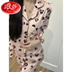 Langsha 2025 Sommer Katie Katze simulierte Seidenpyjamas Frauen Langarmhose Strickjacken Heimkleidung Zweiteiler Set New 834-3# Doppelte lange hellgraue Kt-Katze XL