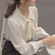 Nanmu Xiong shirt bow lantern sleeve spring and autumn new white commuter shirt women's formal dress ribbon design professional top lantern sleeve shirt M 85-115Jin Jin equals 0.5 kg